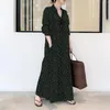 Casual jurken dames dames boho boho lange mouw maxi jurk katoen linnen print shirt met revers en zakken vestidos femenino