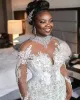 Plus -storlek kristallbröllopsklänningar rena ärmar spets pärlstav sjöjungfru brud bröllopsklänningar elegant mantel de mariee bc5570