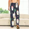 Kvinnors sömnkläder alpakka mönster söta pyjamasbyxor män kvinnor lounge super mjuk unisex sömnbottnar med fickor dragsko