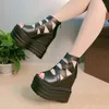 Scarpe eleganti 14 cm Versione primavera ed estate coreana di sandali femminili pesce boccola tallone a cuneo spesso pantofole con tacco alto