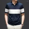 Men's Polos Minglu Contrast Color Knitted Summer Polo Shirts Luxury Short Sleeve Seagull Collar Business Casual Male T-shirts Man Tees