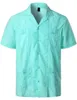 Camicie casual maschile tradizionale cample cubano colletto guayabera manica corta ricamata in stile caraibico messicano con 4 tasca