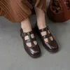 Chaussures décontractées Spring Femmes Oxfords Brown Pompes plates authentiques pour femmes en cuir