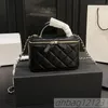 Women Portable Designer Makeup Bag Leather Diamond Lattice Luxury Handbag Trend Coin Purse With Mirror Gold Hardware Crossbody Shopping Clutch Wallet