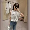 Women's T-Shirt Designer Spring and Summer Gentle Girl Style Small and Fashionable Versatile Thin Waist Pullover One Shoulder Short Sleeve FMJL