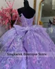 Glitter Lavender Princess Quinceanera Dresses With Bow Off Shoulder Sequins Floral Appliques Beading Sweet 15th Prom Party