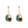 Dangle Earrings Minar Korean Fashion Baroque Freshwater Pearl Drop for Women Ladies Contract Color Enamel不規則なペンダントイヤリング