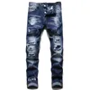 Jeans maschile maschi aderente jeans marca di lusso a blu chiaro buco lungo maschi elastico pantaloni tini sottili abbigliamento di alta qualità Q240509