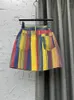 Skirts Cool Contrast Color Rainbow Striped Denim Skirt Women High Waist Hip A- Line Mini Girls Faldas 2024 Summer