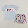 衣料品セット刺繍野球ネイビーブルーショートスリーブの赤と白のストライプショーツセット卸売ブティックチルドレン衣装RTS