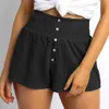 Frauen Shorts Mode Frauen lässig Hochtaille Knopf Feste Shorts Hose Elastische Taille Lose Shorts Leinen Sweatshorts Weibliche Hosen 2024 Y240504