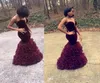 2016 Bourgogne Sirène des robes de bal Sweetheart Black Girl Ruffles Tierred Sexy Backless Floor Longueur Soirée de célébrités Custom 2008321