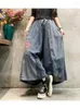 Damesbroek Merry Pretty Vintage Patchwork katoen linnen breed been lange elastische taille gezellige zachte jeans oversized casual broek