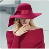 French Vintage Womens Big Brim Colorful Felt Hat Unisexe Fedora Fashion Dome Bucket Church Mariage Hat Wholesale 240510
