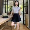 Sets voor vrouwen Outfits Women 2 -delige set Miummu Wit Polo Korte mouwen Top tailleband letter Borduurwerk Preppy Style geplooide rok