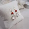 Dangle Ohrringe handgefertigt natürliche hetische Jade weißer Kristall Drop Ohrring rotes Achate Haken Vintage Charm Jewelry Romantische weibliche Feingeschenke