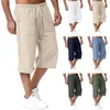 Heren shorts Summer Casual katoen gemengd lange elastische taille losse pocket trekking 3/4 lengte dagelijkse straatkleding
