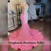 Glitter Pink Mermaid Prom Dress 2024 voor zwarte meisjes Sparkly Crystal Rhinestones Beading Birthday Party Homecoming Sequins jurk