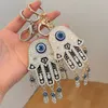 Keychains Lanyards Evil Eye Keychain for Women Hamsa Hand Reinestone Keychain Blue Hamsa Hand Keyring Blue Eyes Car Keychain for Men and Women Gift J240509