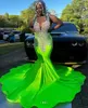 2024 Green Sparkly Sirmaid Prom Occasion Robes de fête pour fille noire Diamond Crystal Evening Birthday Gala Robe plus Szie