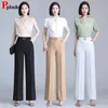 Women's Pants Capris Classic Chiffon High Waist Wide Leg Pants Office Womens Loose Thin Black Trousers New Formal Fashion Pantalones De Mujer Cintura AltL2405