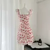 Casual Dresses 2024 Summer utsökta fragmenterade blommor Pure Desire Short kjol Kvinnors ärmlös rund halsskiktad rufs