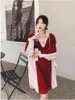 Robes décontractées Fashion Robe de couture à rayures rouges pour femmes 2024 vêtements d'automne Col de polo