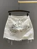Röcke Modelöcher gedruckter Brief hoher Taille Jeans Rock Frauen Sommer Schlanker vielseitiger Anti-Exposition A-Line Mini Girl