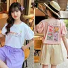 T-Shirts Korean Summer Top Teenage Girls T-Shirt Childrens Clothing Teenage Girls Mode Top Street Kleidung Junior Girls Sport Shirt240509