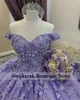 Nouvelle arrivée Lavande Quinceanera Robes Ball Sparkly Perle Sequin Flower Applique Birthday Party Robe Sweet 16th Prom Robe