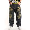 Pantalon de broderie de rue Jeans vintage Pantalon Hiphop Mens Boyfriend Imprimé Boyfreau Golden Silver Snake Lavage Contrôle Contrôle plus taille 30-46