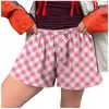 Frauenshorts Sommer Einfacher süßes weiches Plaid -Druckhosen Knopf Vorderer Elastizität High Taille Lose Pyjama Frauen Baumwolle Amlowd