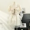 Festklänningar sommar fransk mode fairy bow klänning kvinnor kort ärm elegant a-line ruffles y2k mini koreansk kawaii bollklänning