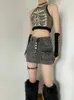 Punk esthétique Cyber Vintage X-Ray Skull Imprimé Cibbed Sans Shevest Vest Army Green Crop Top Designer Womens 2024 Summer Y2K Tissu 240510