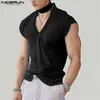 As camisetas masculinas incerun no topo 2024 moda coreana de moda em vaca em videira vil de decote em V Camiseta Casual Clubwear