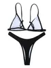 Dames badmode meisjes High Cut Bikini Set Sexy Small Cup Women Ribbed Swimsuit Beach Braziliaanse Biquini Solid Black Micro Thong Bikini's