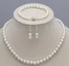 78 mm natürliche weiße Akya Kultivierte Perlenkette Ohrringe Set 17quot2411767
