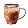 Verres à vin 250 ml tasse de café à double couche avec poignée transparente lait haut borosilicate Verre à chaleur simulé de tasse de tasse résistante B4D0