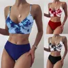Swimwear femminile 2024 Nuovo Bikini Womens Stampato digitale reggiseno solido Triangolo Triangle Pants Multi Color Vendita da bagno diviso