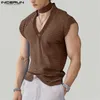 As camisetas masculinas incerun no topo 2024 moda coreana de moda em vaca em videira vil de decote em V Camiseta Casual Clubwear