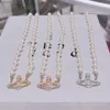 Collana gioielleria Collane Pearl Viviane Saturno Designer Westwood Pink For Woman Diamond Gold Luxury Domenne Chains Chains Cionico Gift E7AB#