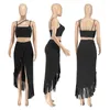 Kjolar två stycken set sexiga kvinnor camisole backless crop top långa tofsar kjol casual streetwear kostym