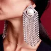 Boucles d'oreilles étalon décor de perle long gland avec aiguille argentée en cristal en ramiement magnifique accessoires de costumes de fête étincelants pour elle