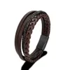 Bracelets de charme Mkendn Moda Men Men trançado corda multicamada pulseira de couro fosco preto em aço inoxidável Bangle de jóias tecidas à mão Y240510
