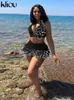 Kliou Summer Women Mini Sexy gestricktes Zweiteil Set W23S36170 Girl Halter TanksHlow Out Hip Rock Outfit Beach Club Kleidung 240509