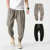 Calça masculina tamanho grande estilo japonês lanterna linho macho de algodão moda harlen calças casuais algemas casuais