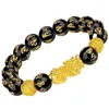 Strand chinesischer Stil Pixiu Sechs-Charakter-Mantra Obsidian Steinperlen Armband für Männer Frauen Armband Reichtum und viel Glück