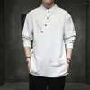 Mäns casual skjortor kinesisk stil skjorta bomullslinne tang kostym hanfu retro zen hajuku toppar kläder män kläder vita