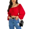 Women's T Shirts Women S Off Shoulder Long Sleeve Crop Tops Solid Tie Knot Back Ruched T-Shirts Tube