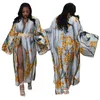 Manto de cetim de cetim de impressão floral feminina Kimono Cardigan Open Front Long Cover Ups Outerwear Robes